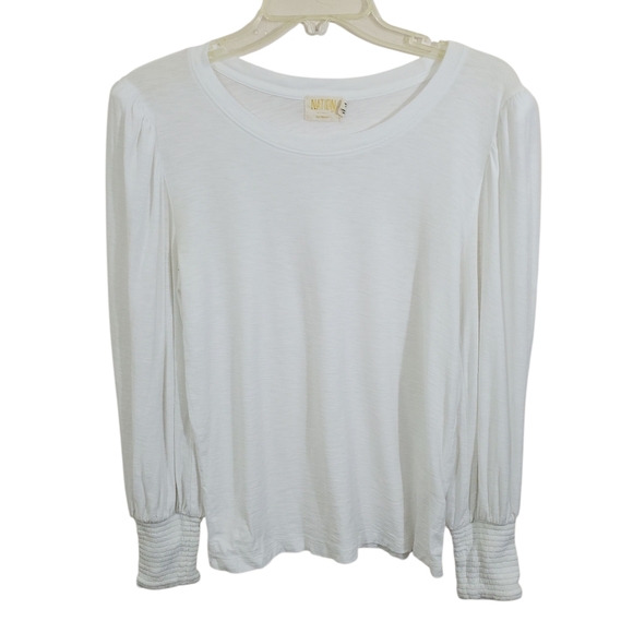 Nation LTD Shirt Long Puff Sleeve Smocked White Size Medium Boho Peasant - Picture 1 of 10